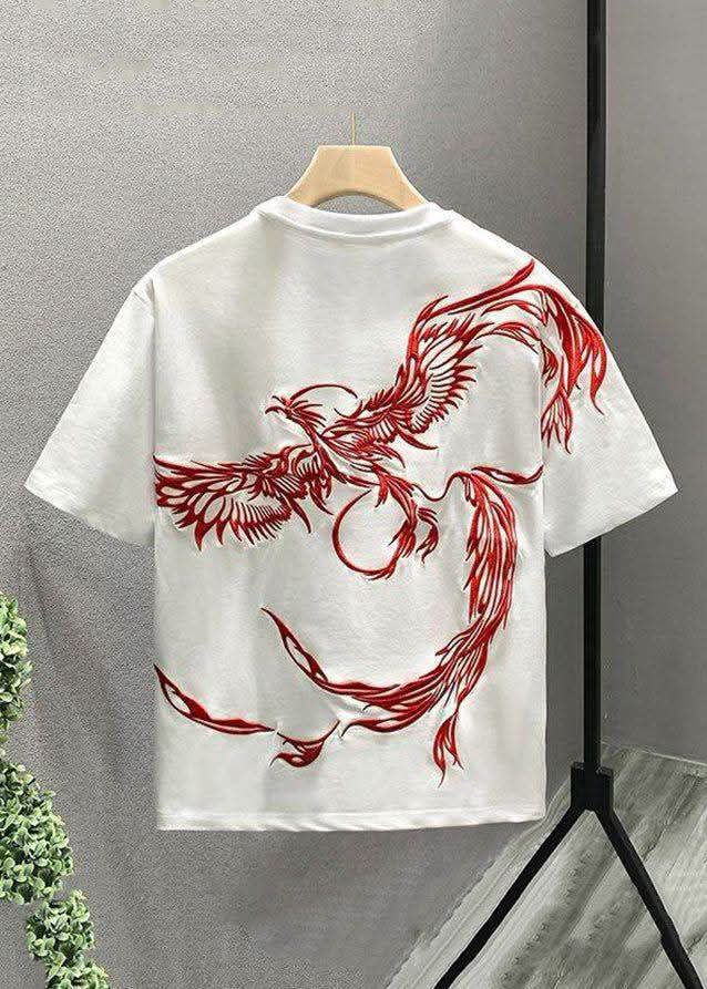 Mythical Red Phoenix Graphic Tee - White